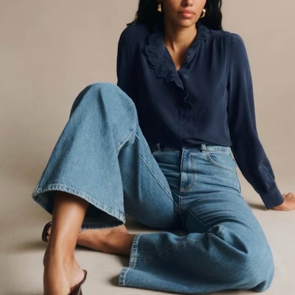 Sezane Chlo Silk Shirt Navy